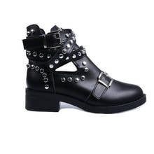 Women Black Ankle Boots Buckle Strap Rivet Shoes Female Pu leather Motorcycle Boots Autumn Punk Boots XWA5139-4 2024 - buy cheap