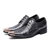 Туфли-оксфорды мужские классические, натуральная кожа, высокий каблук, стальной заостренный носок, Крокодиловая Кожа, элегантная Свадебная обувь 2024 - купить недорого