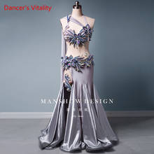 Professional Custom Made Mulheres Traje de Dança Do Ventre Terno Novo Sexy Dança Oriental Cinza Prata Luxo Vestido Ance 2024 - compre barato