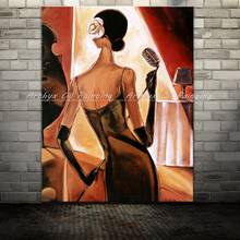 Artirx pintura a óleo sobre tela, pintada à mão elegante, cantor, menina, moderna, abstrata, arte de parede para sala, decoração de casa 2024 - compre barato