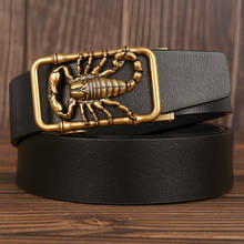 Cinturones con hebilla automática Scorpion para hombre, cinturones informales de cuero genuino, correa de cintura vaquera, de cuero de vaca, último diseño 2024 - compra barato