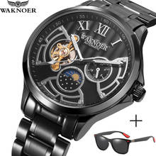 WAKNOER Luxury Tourbillon Waterproof Watch Men Mechanical Watch Fashion Skeleton Automatic Watch Black Stainless Steel Clock 2024 - buy cheap