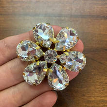 Flower shape crystal clear rhinestone applique with gold base for DIY wedding dress or sew on rhinestone for Neckline decoration 2024 - buy cheap