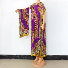 African Dresses for Women Boubou Robe Femme Dashiki Embroidered Print V Neck Kaftan Dress Plus Size Clothing with Scarf 2024 - buy cheap