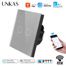 UNKAS-Interruptor táctil con WiFi para el hogar, Panel de cristal con Control de voz, estándar europeo, 1/2/3 entradas, Tuya/Smart Life/Ewelink, para Google Home y Alexa 2024 - compra barato