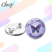 CHSXY-broche de fibromialgia, broche de declaración de concientización, Pin de solapa de cinta púrpura, patrón de Arte de dibujos animados, cabujón de vidrio, broches y alfileres 2024 - compra barato