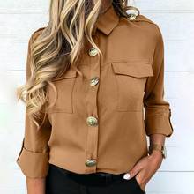 Women Long Sleeve Casual Buttons Shirt Turn-down Collar Ladies Plain Office Work Blouse Tops Khaki Black White S/M/L/XL/XXL 2024 - buy cheap