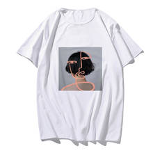 Camiseta gráfica arte abstrata, desenho animado, homem, mulheres, verão, desenho de linha, camisa de hip hop, roupas coreanas para casal 2024 - compre barato