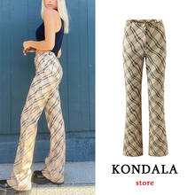 KONDALA Za Women Plaid Print Pants Vintage Fashion 2021 High Waist Button Trousers Streetwear Sexy Women Pants 2024 - buy cheap