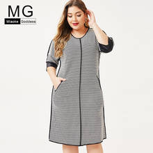 2019 autumn new plus size women's O-neck fashion dress Seven-quarter sleeve Pockets Casual splice Office Ladies Slim Tunic Dress 2024 - buy cheap