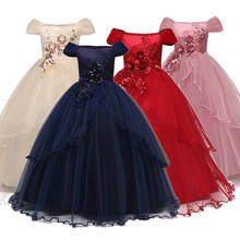 Нарядное детское платье подружки невесты; Кружевное платье для девочек для свадьбы, вечерние платья вечерние для девочек длинное ожерелье для костюма, элегантное детское платье принцессы для девочек, торжественные платья 2024 - купить недорого