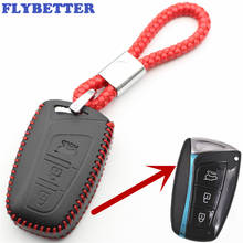 FLYBETTER Genuine Leather 3Button Keyless Entry Smart Key Case Cover For Hyundai I45/New Santafe/Solaris/Tucson/Accent L111 2024 - buy cheap