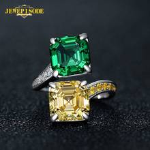 Jewepisode 925 Sterling Silver Asscher Cut Emerald Citrine Diamond Engagement Rings for Women Fashion Wedding Bands Fine Jewelry 2024 - buy cheap