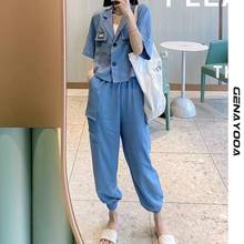 Genayooa Summer Women Two Piece Suits Casual Loose Women Tracksuit Short Sleeve Two Piece Set Tops And Pants Korean Style Suits 2024 - buy cheap