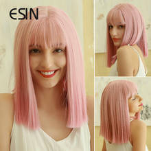 Esin-peruca rosa de cabelo sintético, peruca longa e lisa com franja, natural para cosplay, resistente ao calor, feminina 2024 - compre barato