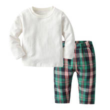 Conjunto de ropa para bebé recién nacido, pijamas informales de algodón de manga larga y pantalones a cuadros, ropa de dormir 2024 - compra barato