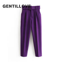 Gentillove High Waist Sashes Pockets Office Lady Suit Pants Casual Loose Trousers Autumn Ankle-length Capris Black Pink Pants 2024 - buy cheap