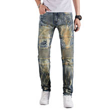 Mcikkny calças jeans para homens, rasgadas, vintage, calças, patchwork, masculino, de tamanho 28-38 2024 - compre barato