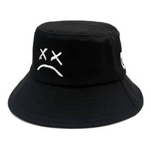 New High Quality Sad Face Embroidered Bucket Hats Sun Hats Shade Flat Top Fashion Fisherman's Hat Cotton Fishing Cap 2024 - buy cheap