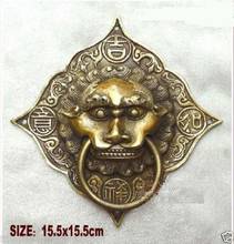 2pc (a pair) Chinese Bronze Foo Dog Lion square Door Knocker 6"High 2024 - buy cheap