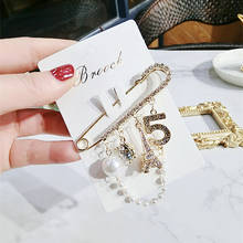 Full rhinestone Letter 5 Brooch Big Pearl Tassel Crystal Tower Charms Brooches Pin for Women Luxury Brand Jewelry Z305 2024 - buy cheap