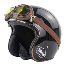 Casco De Moto Retro para hombre, protector De cabeza De Moto con gafas De protección, color negro brillante, 3/4 2024 - compra barato