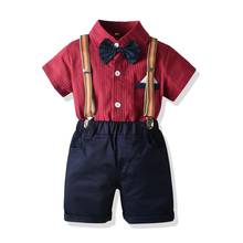 Kid Boy Birthday Party Clothes Set Formal Suit Bow Tie Summer Kids Red Striped Shirt Shorts Children Graduation Gown Outfit Gift 2024 - buy cheap