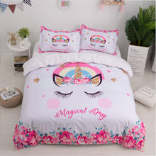 Unicorn Printed Bedding Set Girl Pink Duvet Cover Queen King Size Comforter Sets High Quality Twins Bedcover 2024 - buy cheap