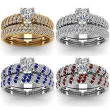 Joyería de moda para mujer, anillos de cristal blanco de Color rojo, conjunto de anillos de compromiso de Boda nupcial de cristal de corte de corazón de 1,8 quilates 2024 - compra barato