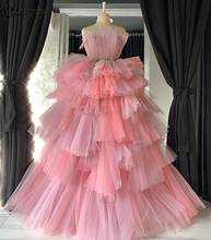 Puffy Pink Prom Dresses 2021 Princess Prom Ball Gown Tiered Tulle Maxys Pageant Brithday Party Evening Gowns Long Robe De Soiree 2024 - buy cheap