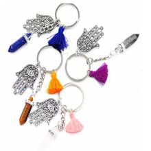 Natural Quartz Stone Keychain Evil Eye Fatima Tassels Key Chains Pink Crystal Pendant Keyring Jewelry Gift For Keys Bag Crafts 2024 - buy cheap