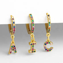 1PC Small 26 Initial Letter Earring for Women Multicolor Alphabet AAA CZ Huggie Earring Rainbow Jewelry arcoiris ersu27 2024 - buy cheap