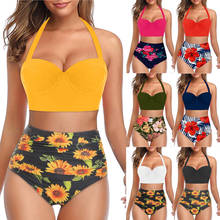 Conjunto de biquíni push up de cintura alta, roupa de banho feminina para o verão, maiô para meninas, tankini, plus size 5xl, 2020 2024 - compre barato