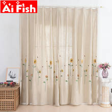 Pastoral Sunflower Embroidery Half Shade Curtain Cotton and Linen Blended Home Garden Bay Window Bedroom Tulle Drapes MY048#5 2024 - buy cheap