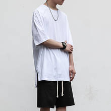 Men's Extended T-Shirt Men Short Sleeve Split Hem Longline Streetwear Hip Hop Solid Mens T Shirts Clothing Man 2024 - buy cheap