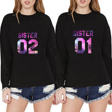 Sister 01 02-Sudadera con estampado de letras de mejores amigos para mujer, suéter informal, sudaderas con capucha divertidas, negro, blanco, otoño 2024 - compra barato