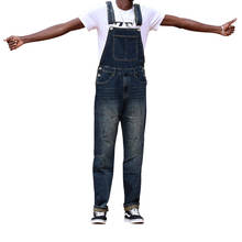 2021 Spring American Style Jeans Bib Men Overalls Denim Jumpsuits Workwear Straight Wide Leg Cargo Pants Blue Trousers Size 4XL 2024 - buy cheap