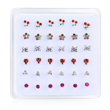 36pcs/pack 925 sterling silver nose stud ear Cherry Flower Butterfly ladybird straight pin nose piercing nostril body jewelry 2024 - buy cheap