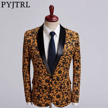 PYJTRL-Blazer informal de talla grande para Hombre, Chaqueta de traje ajustada con patrón de flores, color naranja y negro, traje de boda, Disfraz para novio, ropa de escenario 2024 - compra barato