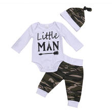 Baby Boy Clothes Newborn Toddler Long Sleeve Letter Romper Camouflage Pants Hat Outfits 3Pcs Set Baby Warm Autumn Clothes Set 2024 - buy cheap