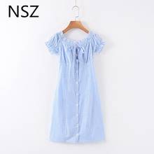 NSZ women plaid off shoulder summer dress short sleeve ruffles collar cotton korea style mini dress bodycon beach dress 2024 - buy cheap