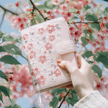 Kinbor-cubierta de tela bordada con flores de cerezo, planificador mensual, meses, diario, cuaderno, Agenda Personal, planificador A6 2024 - compra barato