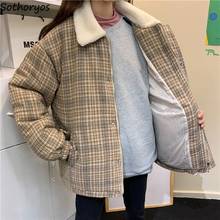 Parkas de estilo corto a cuadros para mujer, abrigos Vintage holgados de moda coreana, prendas de vestir de retales Harajuku, elegantes que combinan con todo 2024 - compra barato