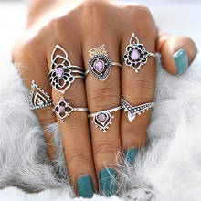 Anillos de nudillos de estrella de oro Vintage bohemios para mujer, conjunto de anillos de dedo femeninos geométricos de media luna de estrellas de cristal bohemio, joyería 2024 - compra barato