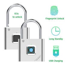 Keyless usb recarregável fechadura da porta de impressão digital inteligente cadeado desbloqueio rápido liga zinco metal auto em desenvolvimento chip 2024 - compre barato