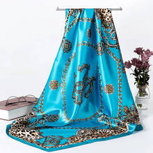 Bufanda cuadrada de seda satinada para mujer, chal de marca de lujo, Hijab estampado, 90x90cm 2024 - compra barato