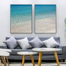 Decoração de paisagem, mar azul, nórdico, calmo, pintura em tela, pôster de praia, ondas de areia, arte de parede, imagem para sala de estar, decoração de casa 2024 - compre barato