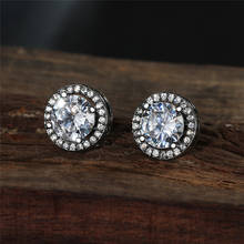 8MM Round White Zircon Stud Earrings For Women Wedding Jewelry Vintage Fashion Black Gold CZ Stone Earring 2021 New Fashion Gift 2024 - buy cheap