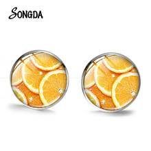 Lemon Slice Earrings Orange Watermelon Blueberry Kiwifruit Fashion Summer Fruit Glass Dome Stud Earring Party Decoration 2024 - buy cheap