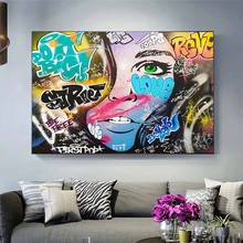 Graffiti Art Colorful Woman Canvas Painting Distorted Woman Face Posters and Prints Street Wall Art Pictures Living Room Decor 2024 - buy cheap